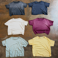 T-shirt Ringer Vintage Délavé Personnalisé Coupe Ample Courte Effet Usé en Coton Léger Tricoté Fluide à Manches Courtes pour Homme