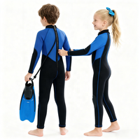 Desain Kustom Grosir Wetsuit Anak 2.5mm Neoprena Tahan Air Bernapas Bermotif Depan Lengan Panjang Satu Bagian Ritsleting Belakang untuk Surfing