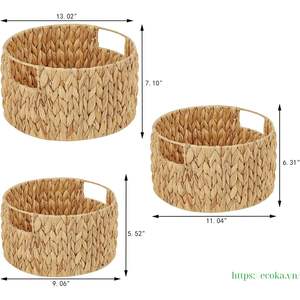 Ecoka Set 3 Handwoven Natural Wicker Water Hyacinth Material Eco-Friendly Multifunction Storage <b>Baskets</b> <b>Handle</b> for Living Room - Product Image 2