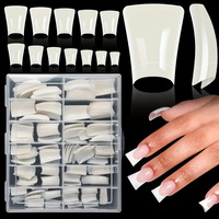 Ongles artificiels réutilisables en ABS à couverture complète, forme bec de canard, avec emballage en boîte, pour salon de manucure et manucure DIY