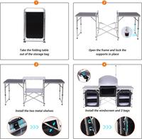 Table de cuisine de camping portable moderne en aluminium du fabricant OEM, avec support léger amélioré et pare-vent, station de cuisson 3 en 1