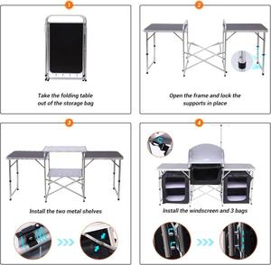 Mesa de Cocina Portátil Moderna de Aluminio para Camping, Plegable, con Soporte Ligero Mejorado y Parabrisas, Estación de Cocina 3, Fabricante OEM - Product Image 2