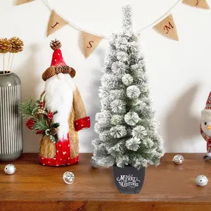 Mini Light 2Foot Pre-Lit Flocked Pine Pencil Artificial Christmas Tree Small Christmas Tree For Home Tabletop
