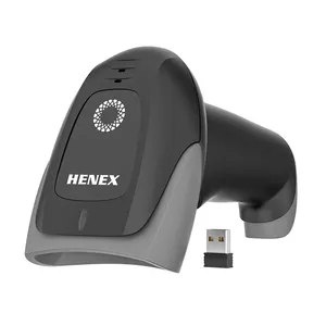Henex Pemindai Kode Batang Laser 1D USB Kualitas Tinggi Nirkabel dengan Adaptor USB Mikro