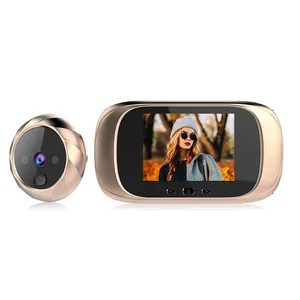 Cámara de puerta de mirilla con pantalla a Color con timbre electrónico, luces LED, Visor de puerta de vídeo, Video-ojo, seguridad para el hogar inteligente