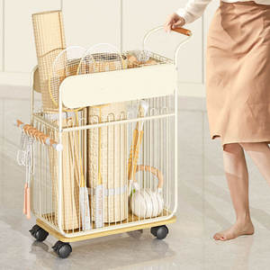 Removable <b>Rolling</b> Sports Equipment Storage Rack with Wheels, Metal Wire Yoga <b>Mat</b> Organizer Floor Trolley Shelf for Home, Gym - Product Image 2