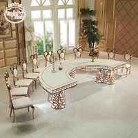 Nouveau design de table de mariage en serpentine avec dessus en verre pour banquet moderne et luxueux en acier inoxydable pour événements royaux