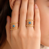 Bague ouverte réglable en acier inoxydable plaqué or 18 carats, motif soleil creux, double bande, pour femme, bijoux bohèmes
