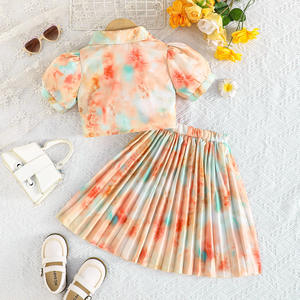 Летний комплект для девочек: топ с коротким рукавом + длинная плиссированная юбка, расцветка в стиле пейсли, комплект из двух предметов - Product Image 3