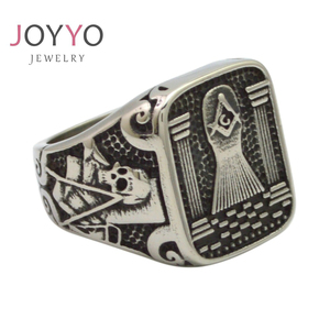 Trang Sức Đầu Lâu Phong Cách Punk Nhẫn Mason Cho Nam Trang Sức Hội Tam Điểm Bằng Thép Không Gỉ Nhẫn Ngón Tay Nam Bằng Titan Hình Vuông - Product Image 1