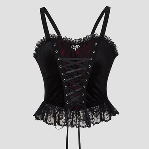 Top Sexy sin Mangas para Mujer Estilo Gótico Y2K con Detalles de Encaje y Panel de Terciopelo Negro Transpirable Lavar Solo a Mano Ropa Independiente - Product Image 1