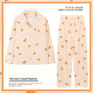 Pyjama cardigan pour <span class=keywords><strong>femme</strong></span>, respirant, style coréen, simple, dessin animé, vêtement de maison, peut être porté en longueur intégrale, col châle, nouveau printemps automne - Product Image 3