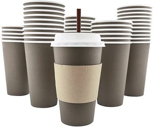 แก้วกาแฟกระดาษคุณภาพสูงขนาด 12 และ 16 ออนซ์ ย่อยสลายได้ พร้อมฝาและปลอกหุ้ม สำหรับเครื่องดื่ม รับทำโลโก้ตามสั่ง - Product Image 1