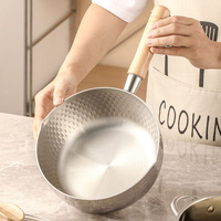 Wok japonais en acier inoxydable, nid d'abeilles, multifonctionnel, pot à lait en métal, couvercle en verre, poignée en bois, marmite à soupe, induction au gaz