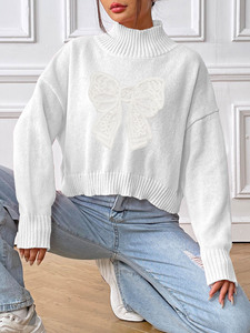 Manufacturer 2024 Autumn/Winter Fashion Casual Turtleneck butterfly <strong>Cable</strong> Loose Pullover <strong>Knitted</strong> Custom Sweater <strong>Jumper</strong> <strong>Women</strong> - Product Image 3