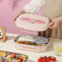 Boîte à bento isotherme en acier inoxydable 304 à 4 compartiments, compatible micro-ondes, motif lapin, pour enfants - Vente chaude