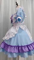Costume de demoiselle d'honneur Lolita pour femme, robe bleue et violette avec tablier, jupe à volants, nœud à motif de patte, ensemble de cosplay pour performance scénique