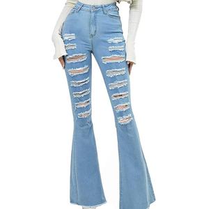 Jeans con Bolsillos Delanteros y Dobladillo Deshilachado, Pantalones de Cintura Alta para Mujer, de Alta Calidad, Color Azul Claro, Casuales y a la Moda - Product Image 1