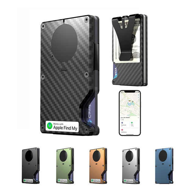 Outdoor RFID Blocking Aluminum Carbon Fiber Smart Locator Credit Card Holder Wallet