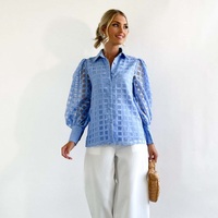 Vêtements personnalisés pour femmes Cardigan à revers Chemises à carreaux à manches longues Chemises à carreaux transparentes à manches lanternes