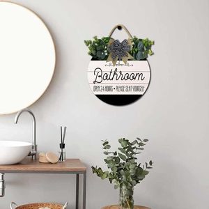 Insegna da parete in legno per bagno/toilette, con tema naturale, moderna, per tutte le stagioni, decorazione per la casa, con messaggio '24H Aperto, Si prega di sedersi'. - Product Image 2