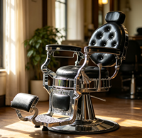 Chaise de barbier classique rétro à boutons capitonnés, cadre chromé, réglable, best-seller, pour hommes, salon de coiffure