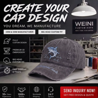 Cappello da Baseball Personalizzato con Ricamo 3D a Forma di Squalo, Stile Vintage in Cotone Lavato e Danneggiato, Cappelli Personalizzati