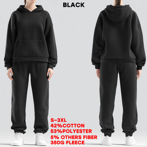 Conjunto Unisex de Sudadera con Capucha y Pantalones de Felpa de 350G, Modelo 2026 Comfort-Core, Estilo Holgado y Combinado <span class=keywords><strong>para</strong></span> Hombre y <span class=keywords><strong>Mujer</strong></span> - Product Image 4