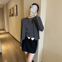 Ensemble deux pièces en cachemire tricoté pour femme, col rond gris personnalisé, couleur unie, style décontracté pour l'automne