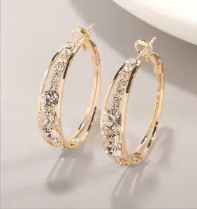 Female Round Circle Large Crystal Hoops Earrings Paparazzi Basketball Wives CZ Hip Drop Earrings