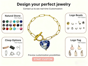 กำไลหินธรรมชาติรูปหัวใจปรับแต่งได้ สร้อยข้อมือสแตนเลสแบบโซ่คลิปหนีบกระดาษ สำหรับร้านบูติกและวันแม่ - Product Image 2