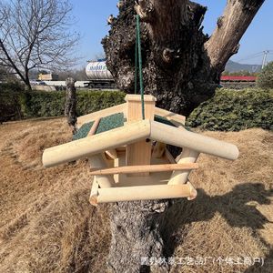 Wooden <b>Standing</b> <b>Bird</b> Feeder Natural Wood Color Outdoor <b>Bird</b> Feeding Station For Backyard Birding - Product Image 4