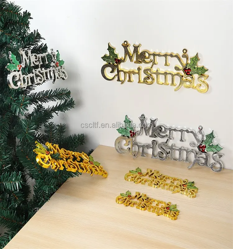 14-60cm Christmas 3D English Merry Christmas Letter Decorative Door Pendant Hanging Decor Christmas Tree Decoration Pendant