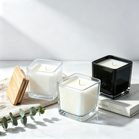 Bocaux carrés pour bougies de 10 oz avec couvercles en bambou, en verre épais haute transparence, pour la fabrication de bougies sous marque privée