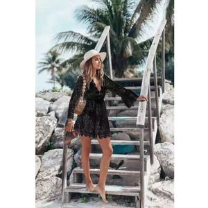 JSN9202224 Nouvelle Arrivée Robe de Plage Sexy Style Resort en Dentelle à Manches Longues et Col en V - Product Image 6