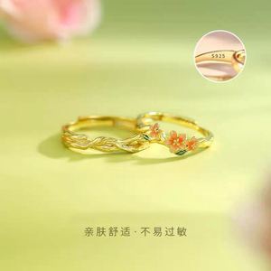 Anillos De Pareja Gold Plated Flower Enamel Drip Glazed <b>Couple</b> <b>Ring</b> Intoxicated Peach Blossom Wedding Band Adjustable Open <b>Ring</b> - Product Image 4