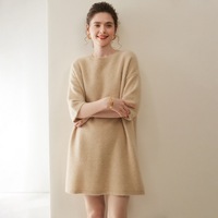 Nouvelle Robe Pull en Cachemire 100% Style 2026 Col Rond Manches Trois-quarts