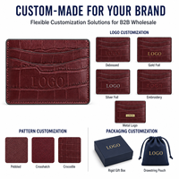 Cartera Tarjetero de Cuero con Textura de Cocodrilo Borgoña para Hombre, Ideal para Viajes de Negocios, con Bolsillo Delgado y Costuras Finas