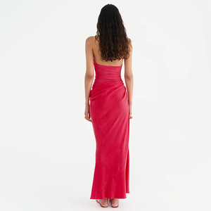 Robe longue en satin à col halter, taille naturelle, dos nu, sans manches, transparente, pour soirée - Product Image 4