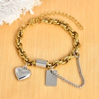Bracelet chaîne cubaine en acier inoxydable avec breloque cœur gonflé, bijoux de mode