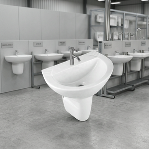 Modern Design White Ceramic Semi Pedestal Sink Wash Basin With Drainer Made In India For Bathroom - Product Image 6
