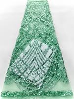 Vente flash : Tissu de dentelle brodée en maille à sequins perlés, 100 % polyester, écologique, de luxe, pour robe de mariée