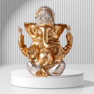 Patung Resin bersepuh emas terlaris ornamen religius India ramah lingkungan Asia Tenggara Ganesha dengan tampilan bunga teratai - Product Image 1