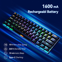 Untuk K673 PRO RGB Nirkabel PS/2 61 Tombol Keyboard Gaming 3 Mode Bantalan Penyerap Suara Mekanis Sakelar Merah