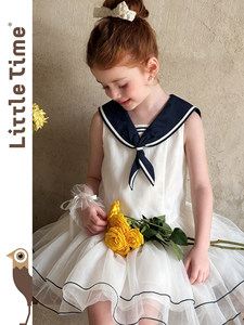 <span class=keywords><strong>Robe</strong></span> de princesse <span class=keywords><strong>chic</strong></span> <span class=keywords><strong>pour</strong></span> filles Littletime, style preppy, col marin, imprimé, sans manches, jupe en tulle, été - Product Image 1