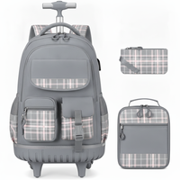 Ensemble de sac à dos à roulettes pour enfants 3-en-1 personnalisé, unisexe, imperméable, durable, avec sac à lunch et trousse à crayons