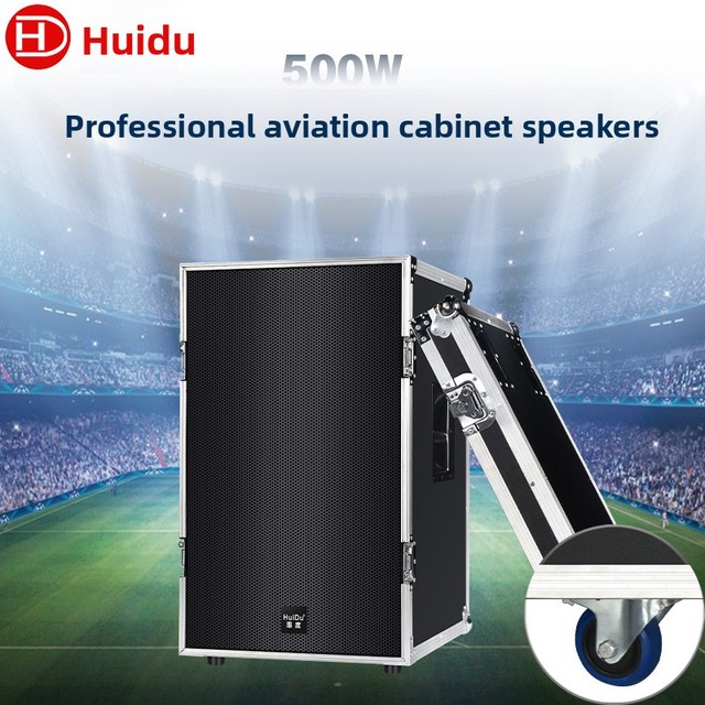 Professional HuiDu Outdoor PA Speaker Dual 15inch Horn 1200W Portable Wheels Waterproof 1 Year Warranty High Sensitivity for