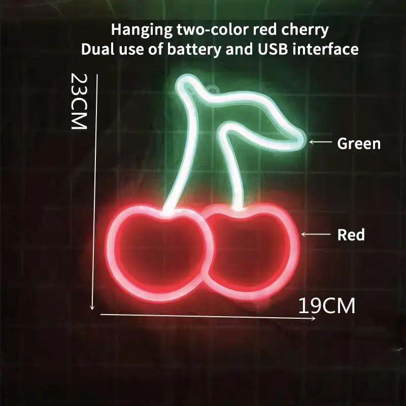 LED Juicy Cherry Fruit Neon Light Lamp Sign for Desk Wall Decor Restaurant Bar Office