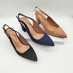 Zapatos de tacón elegantes para mujer, tacones altos de Material de terciopelo a la moda con correa de tobillo puntiaguda, zapatos de fiesta cuadrados para verano y otoño - Product Image 1