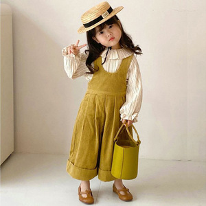 Bán buôn Boutique mùa xuân mùa thu trẻ em trang phục 2pcs sọc Top + vải to sợi Overalls cô gái giản dị Quần áo bộ - Product Image 1